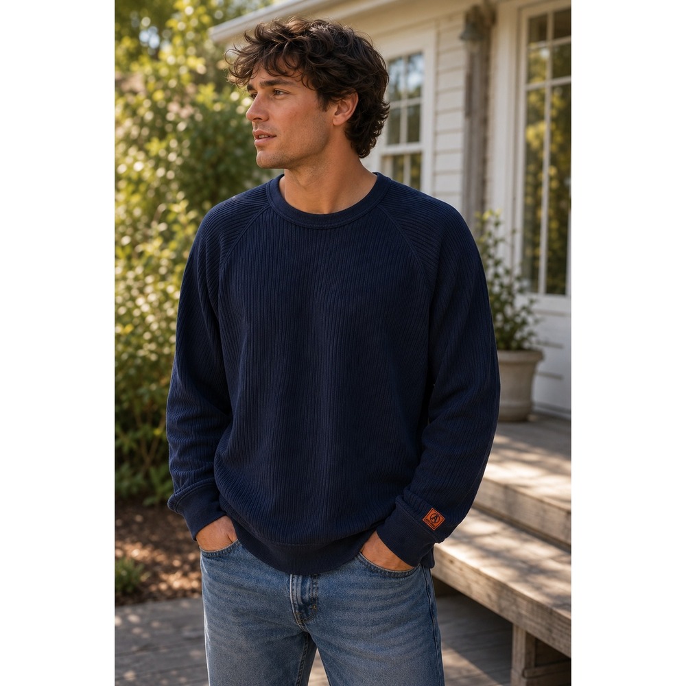 Vintage Abercrombie & Fitch XL Navy Ribbed Crewneck Y2K Raglan Cotton Shirt